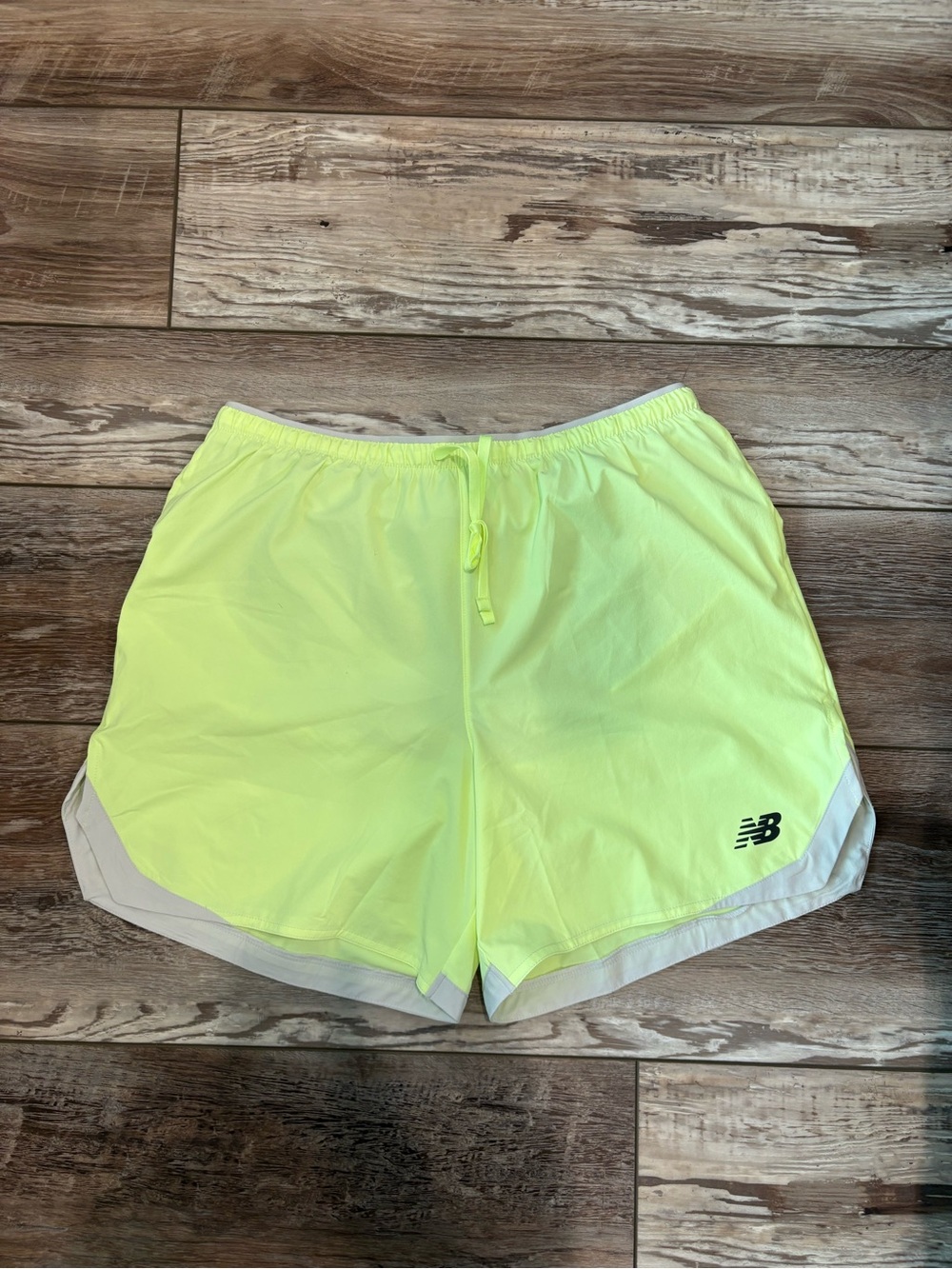 New Balance Neon Yellow Men's Athletic Shorts with White Trim